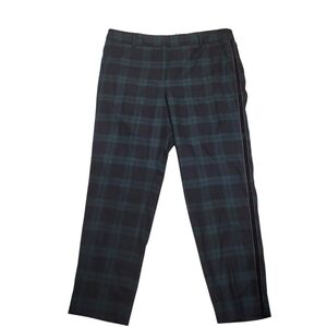 Talbots Hampshire Ankle Wool Blend Green Blue Plaid Velvet Stripe Pants Size 16